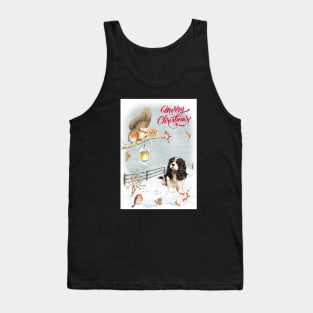 Tri Color Cavalier King Charles Spaniel Merry Christmas Santa Dog Tank Top